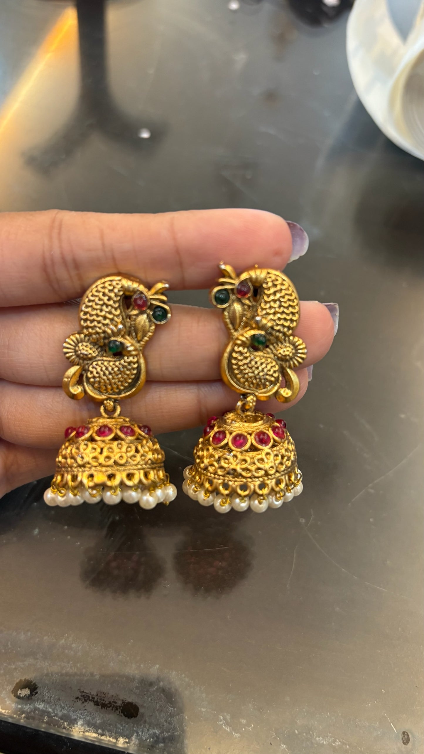 Double peacock jhumka