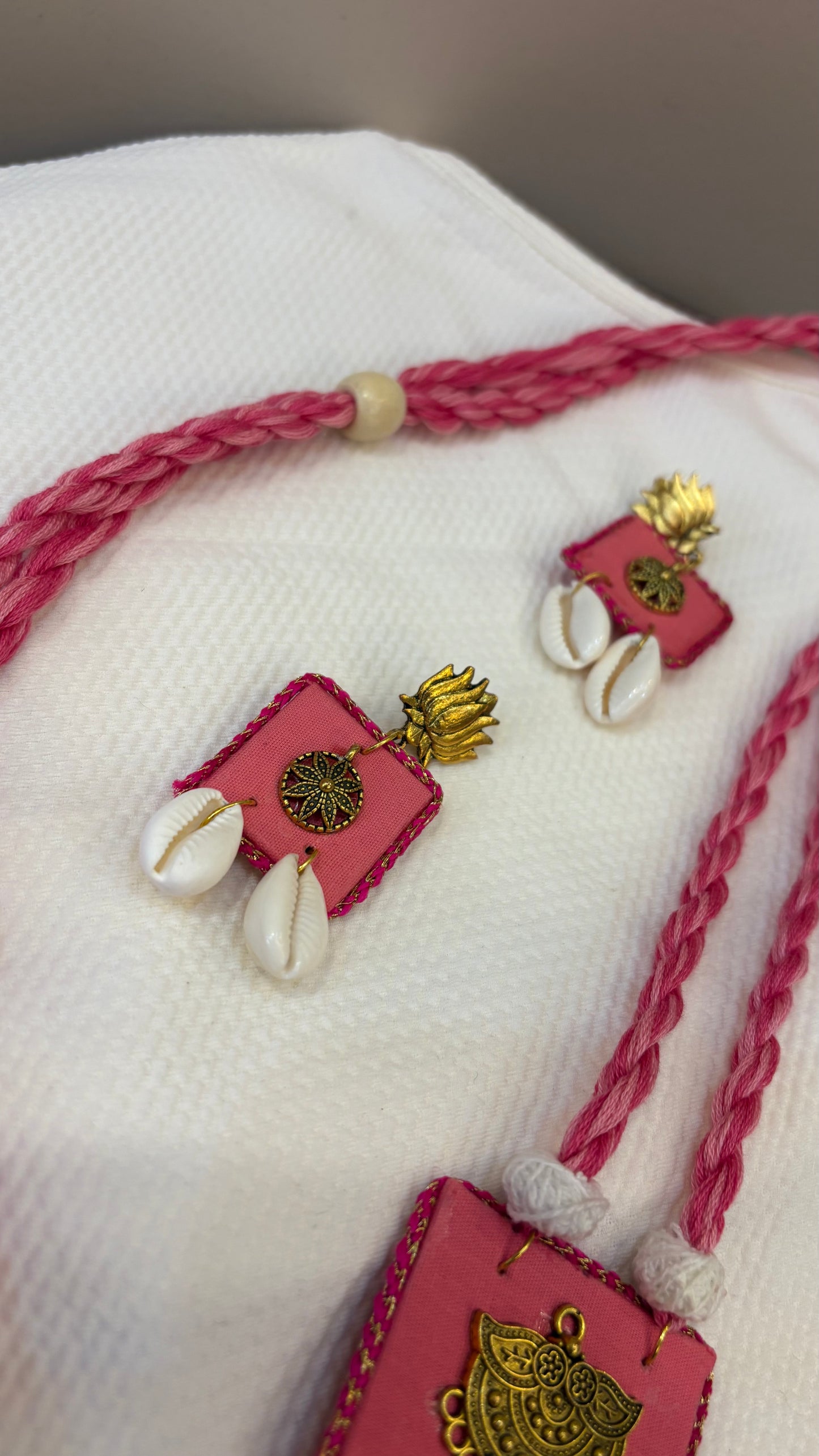 Handmade lotus pink cloth jewellery