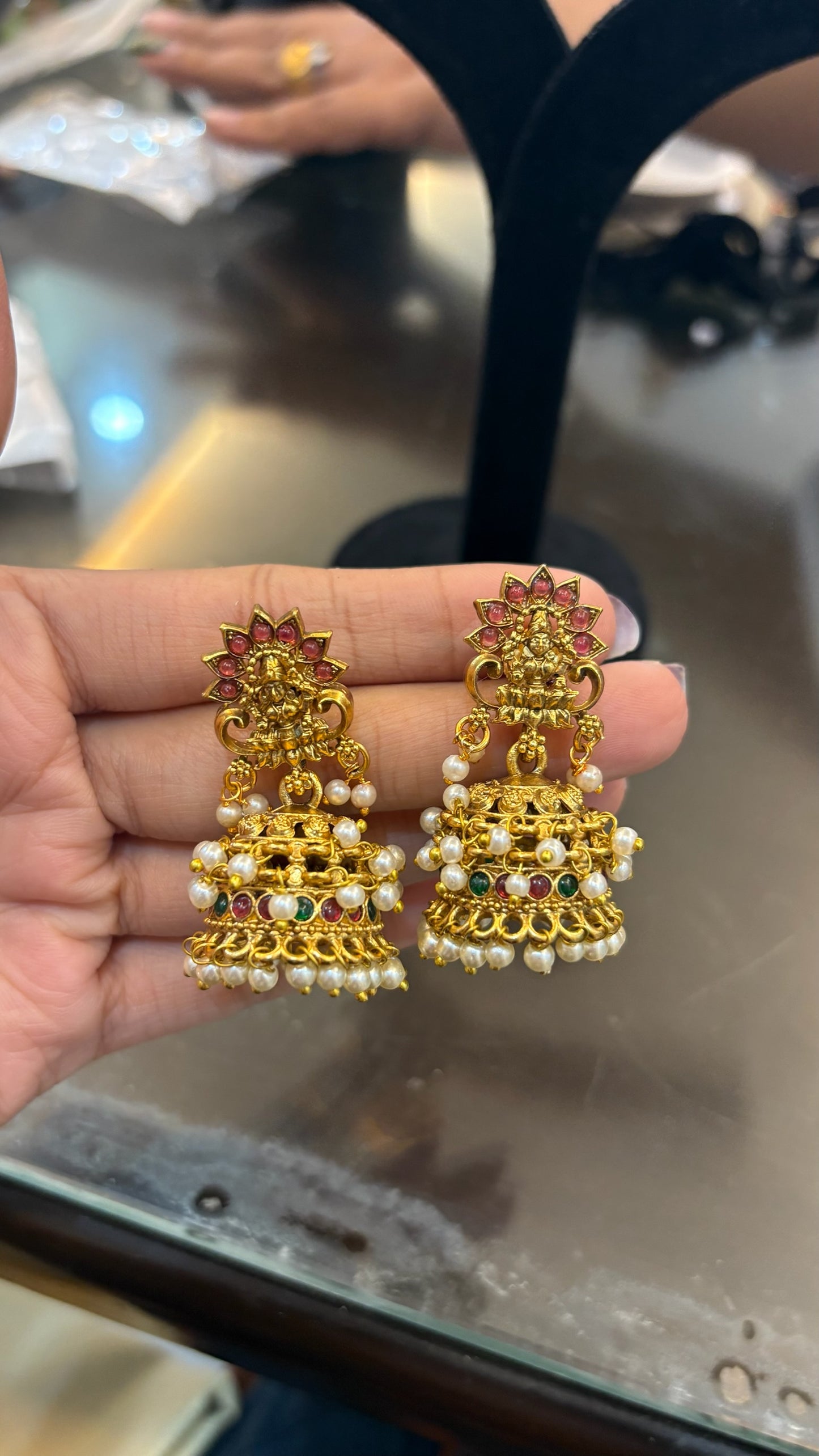 Designer Lakshmi Jhumka with Pearl Hangings