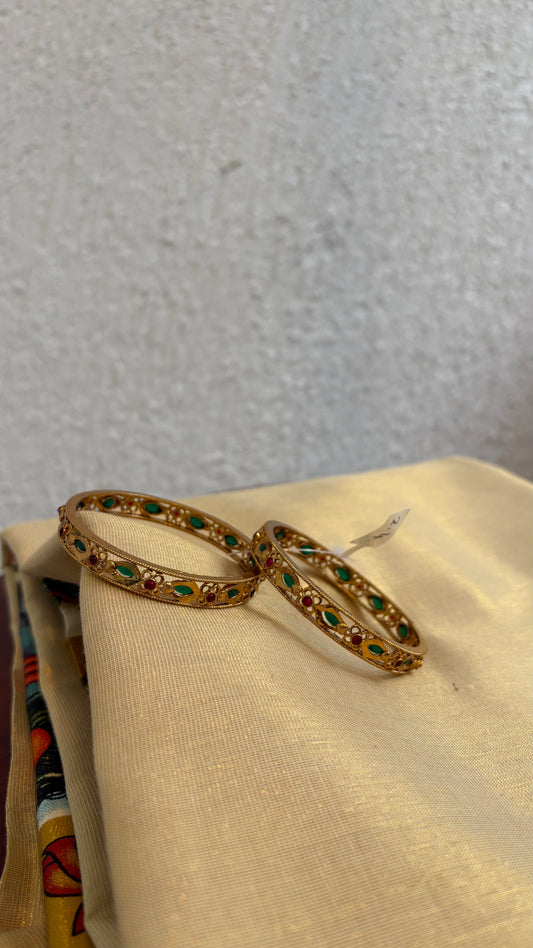 Gold replica green palakka bangles set of2