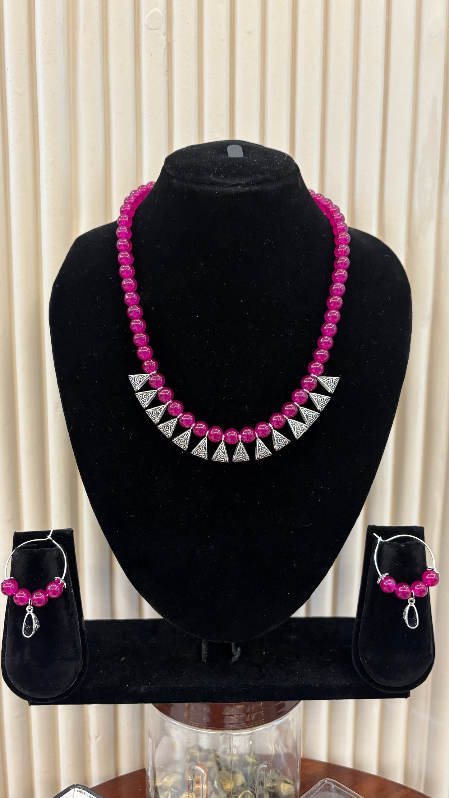 Pink bead haram with triangle lockets