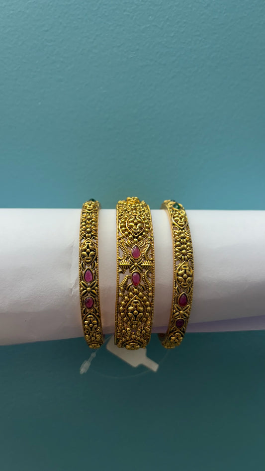 Non idol ruby and emerald bangles(set of 3)