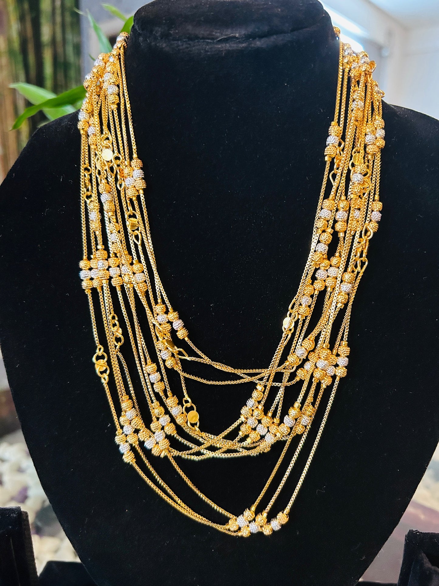 White gold and golden beads anklets