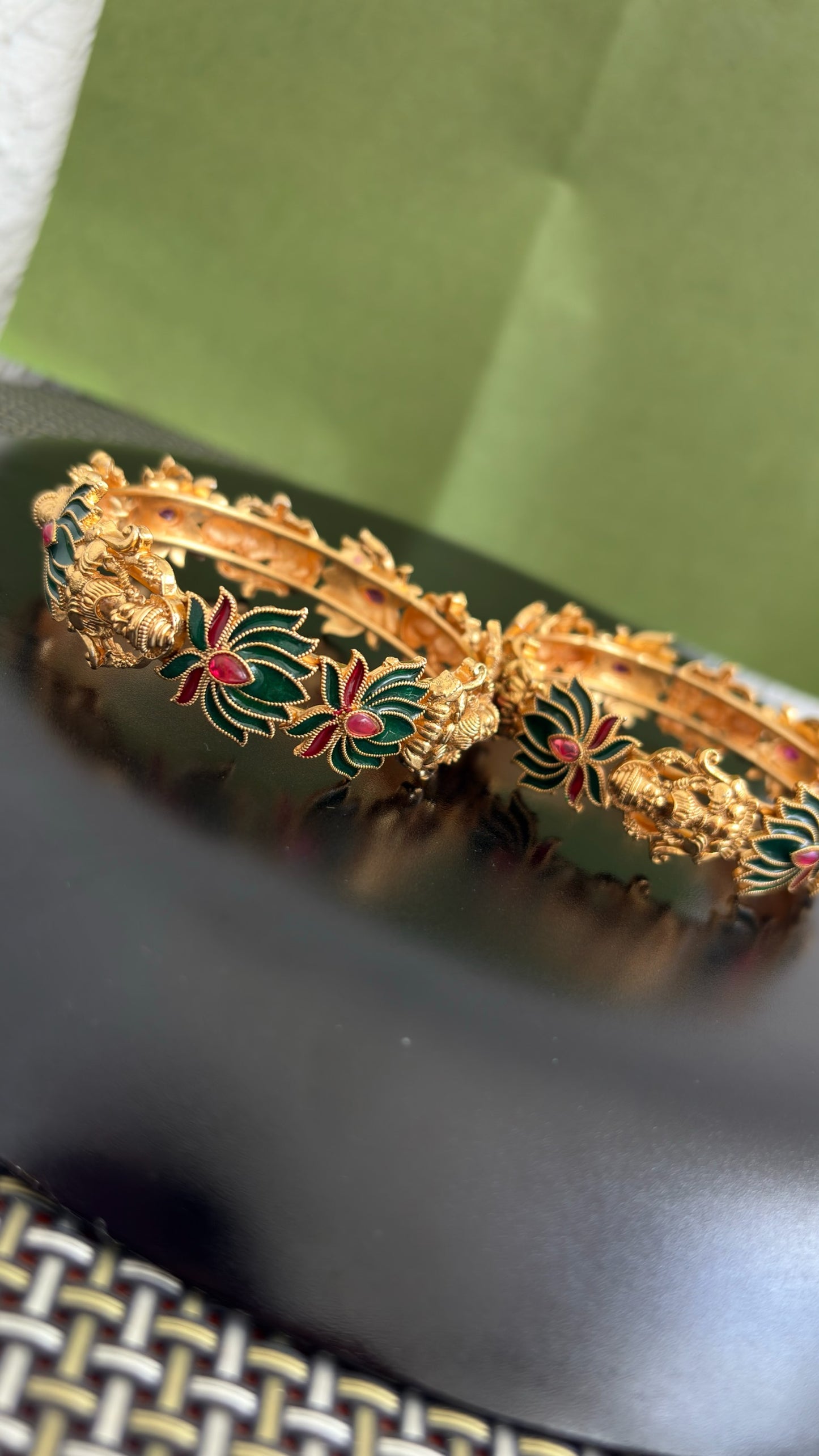 Dotted Lakshmi lotus bangles (set of 2)
