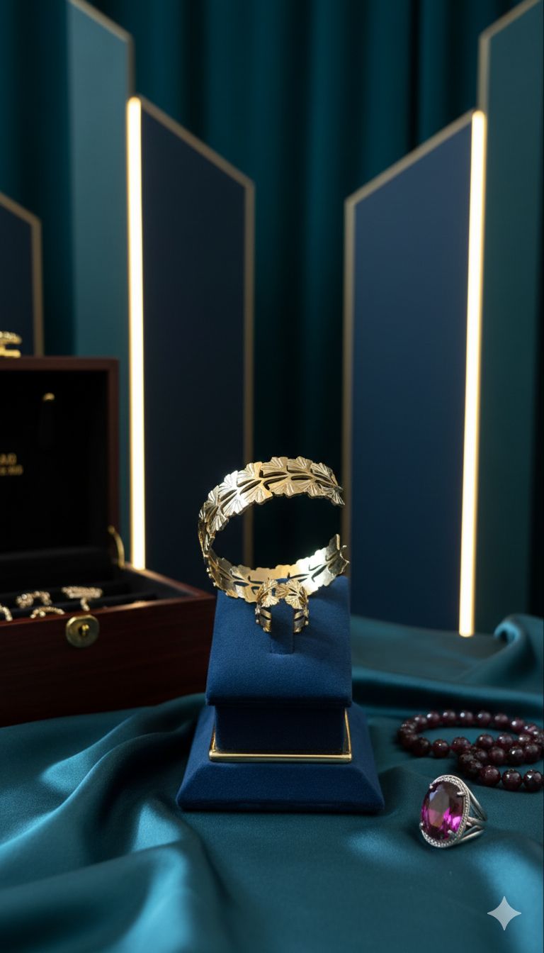 Anti-tarnish leaf design kada ring combo free size