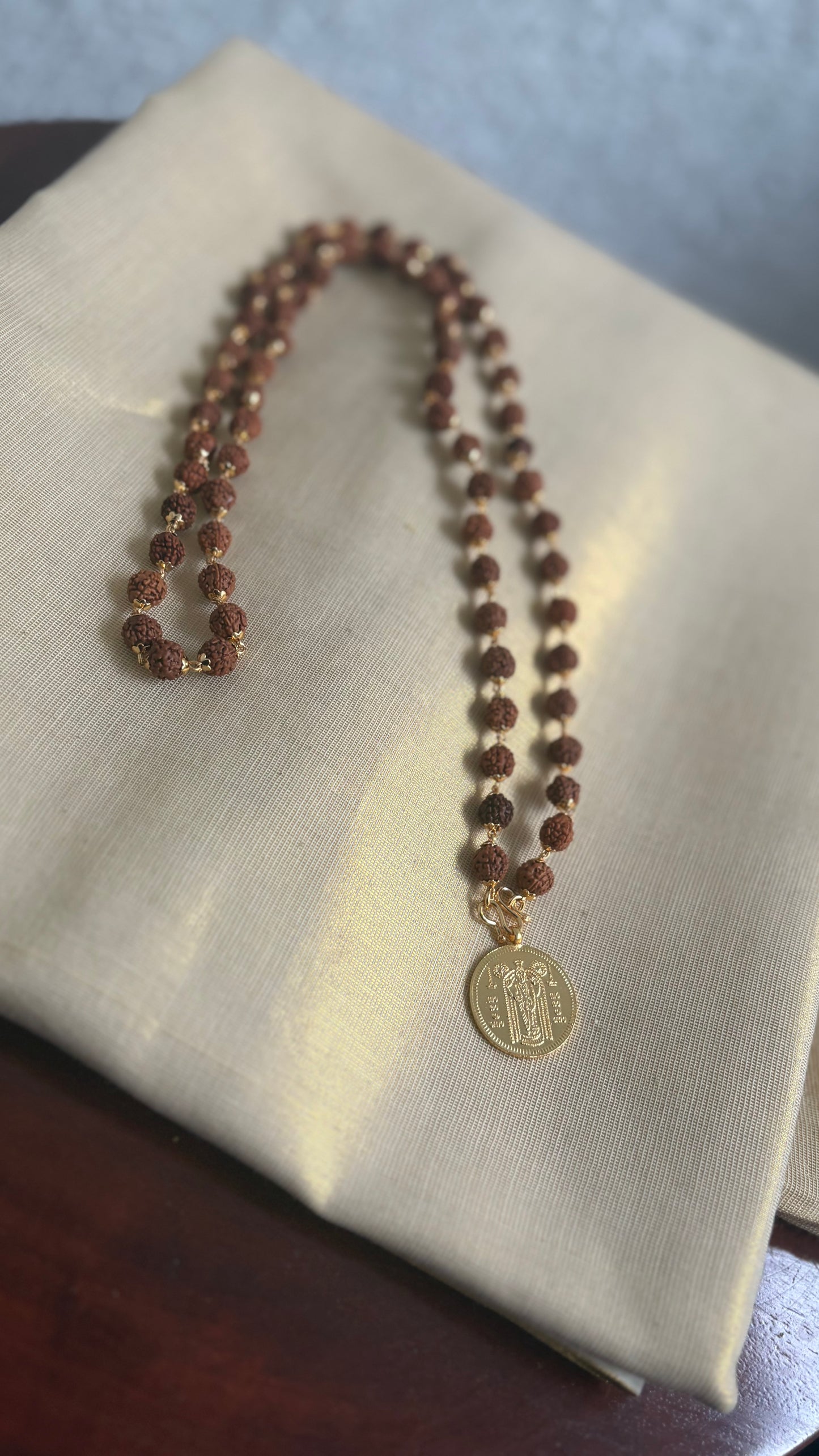 Rudraksha gold plated mens necklace
