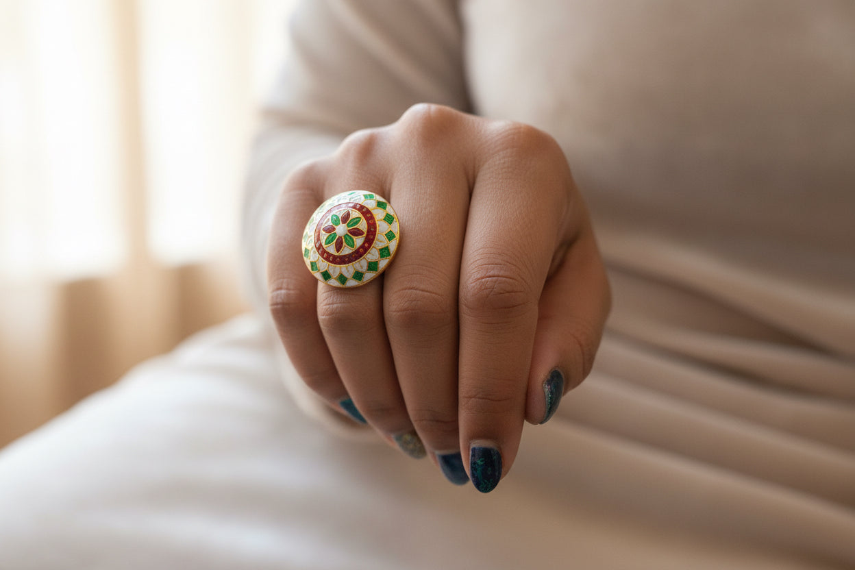 Meenakari Floral Ring (adjustable)