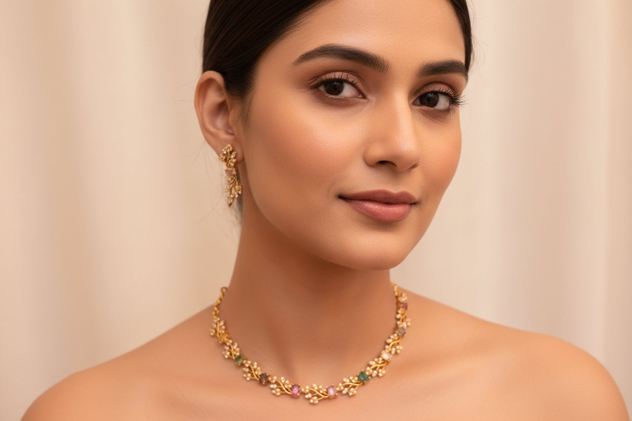 Ad floral necklace navratna