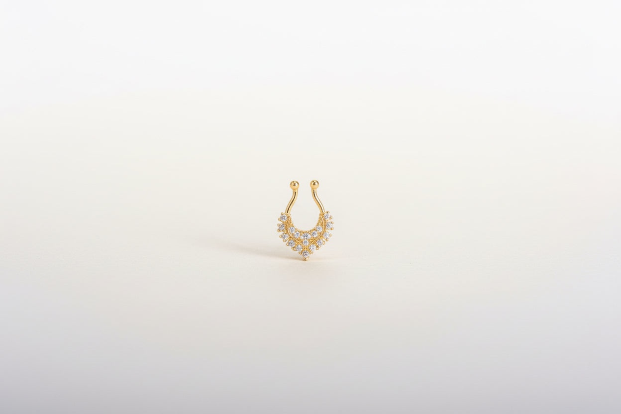 Gold finish septum ring with stones