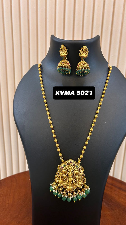PREMIUM LONG LAKSHMI HARAM WITH WHITE PEARLS