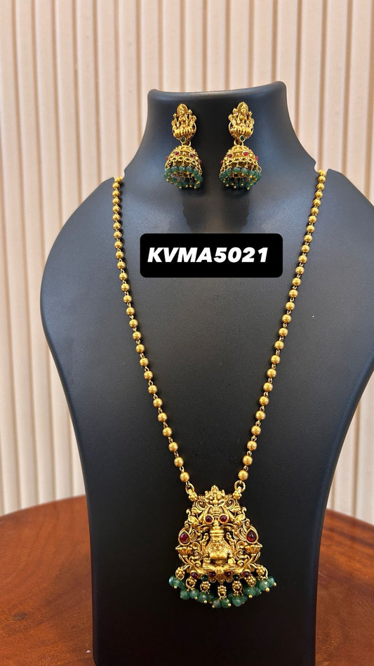 PREMIUM LONG LEKSHMI HARAM WITH GREEN PEARLS