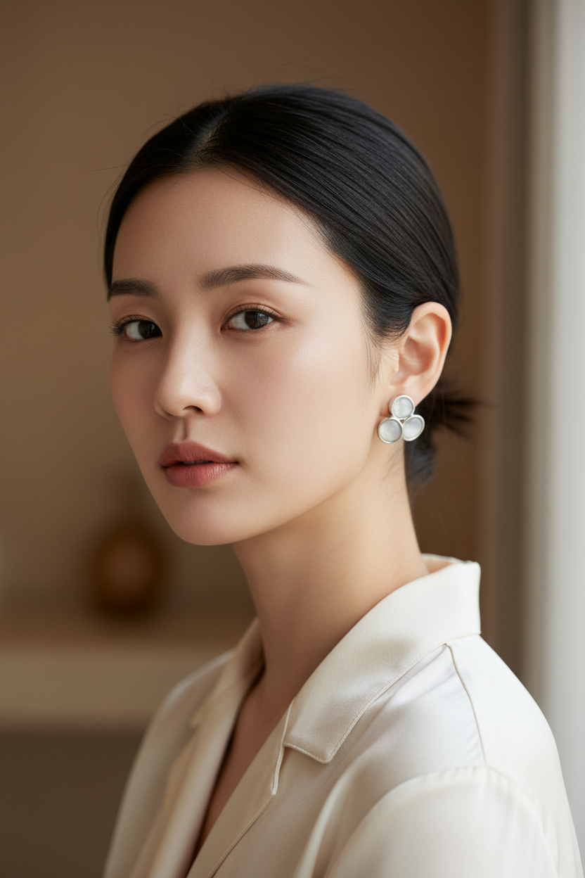 Korean triple oval stud