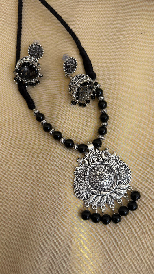 Black oxidised handmade beads necklace