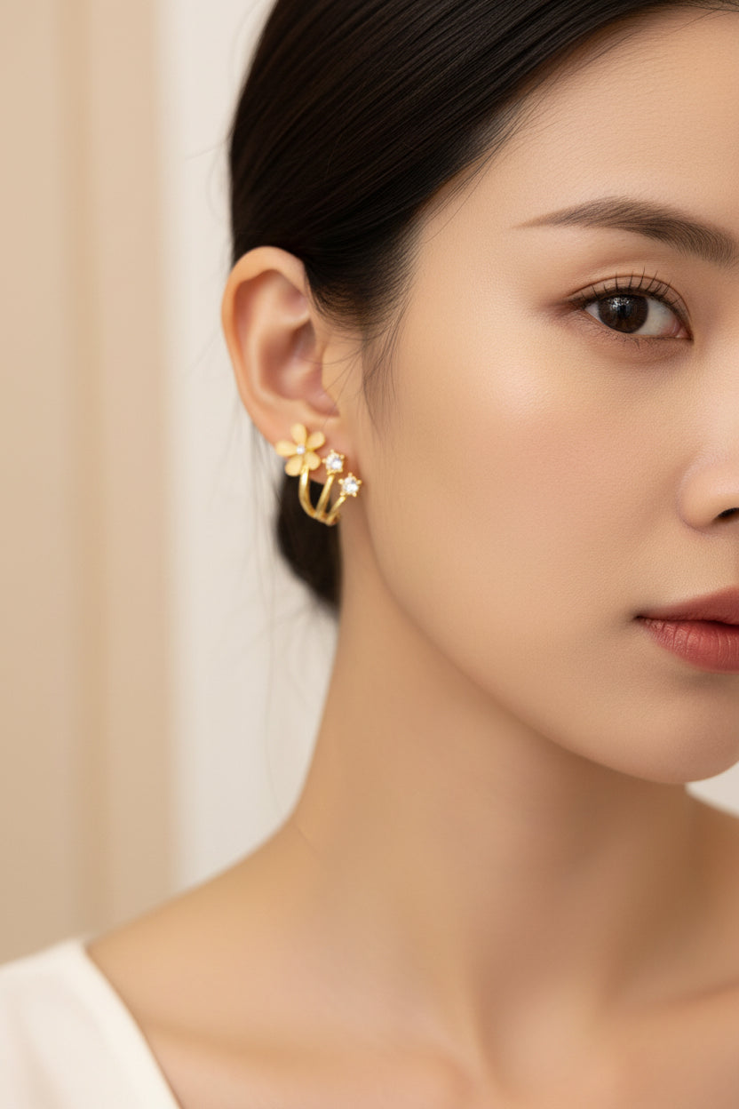 Korean flower illusion earrings