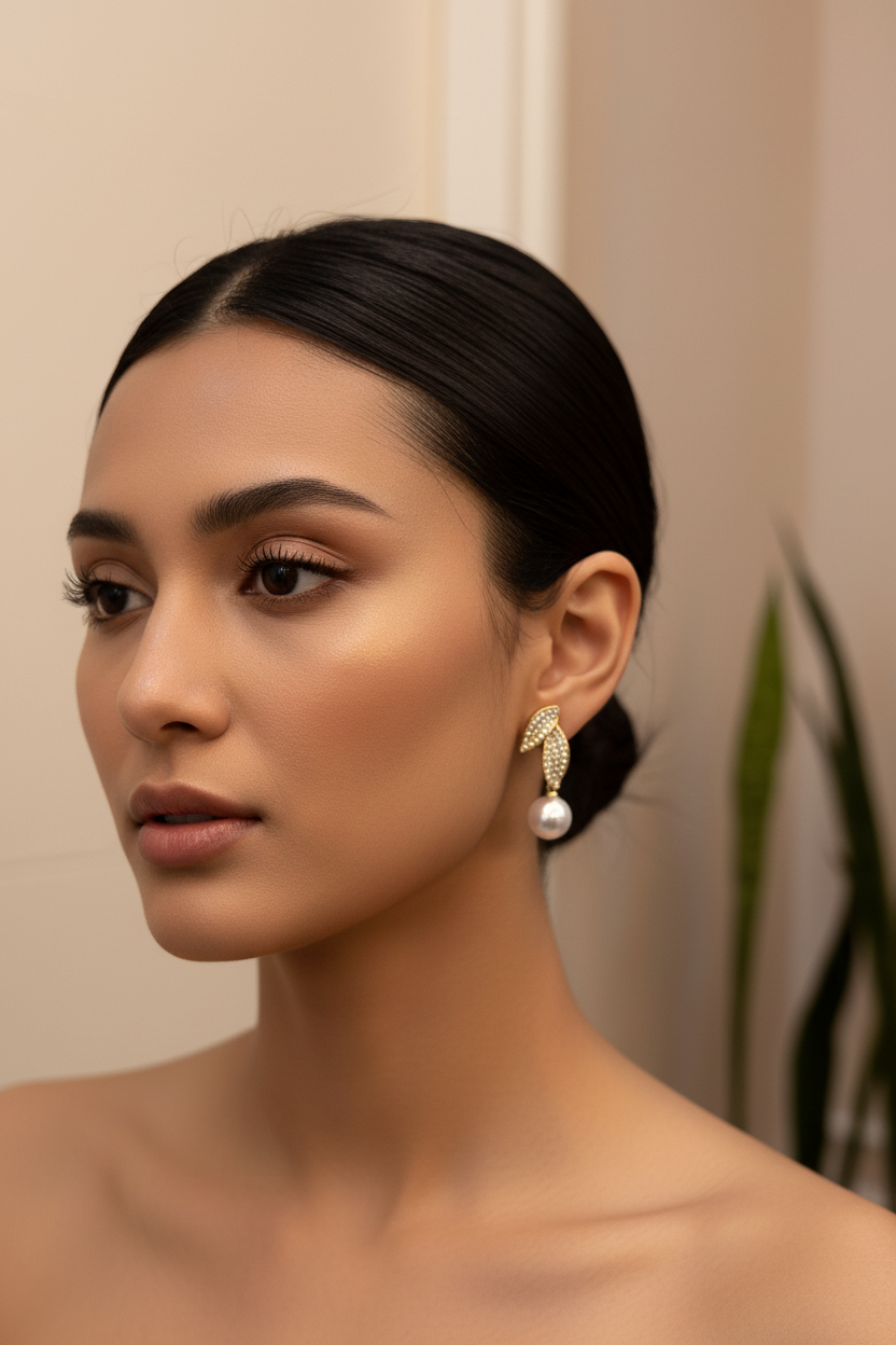 Leaf earrings with drop
