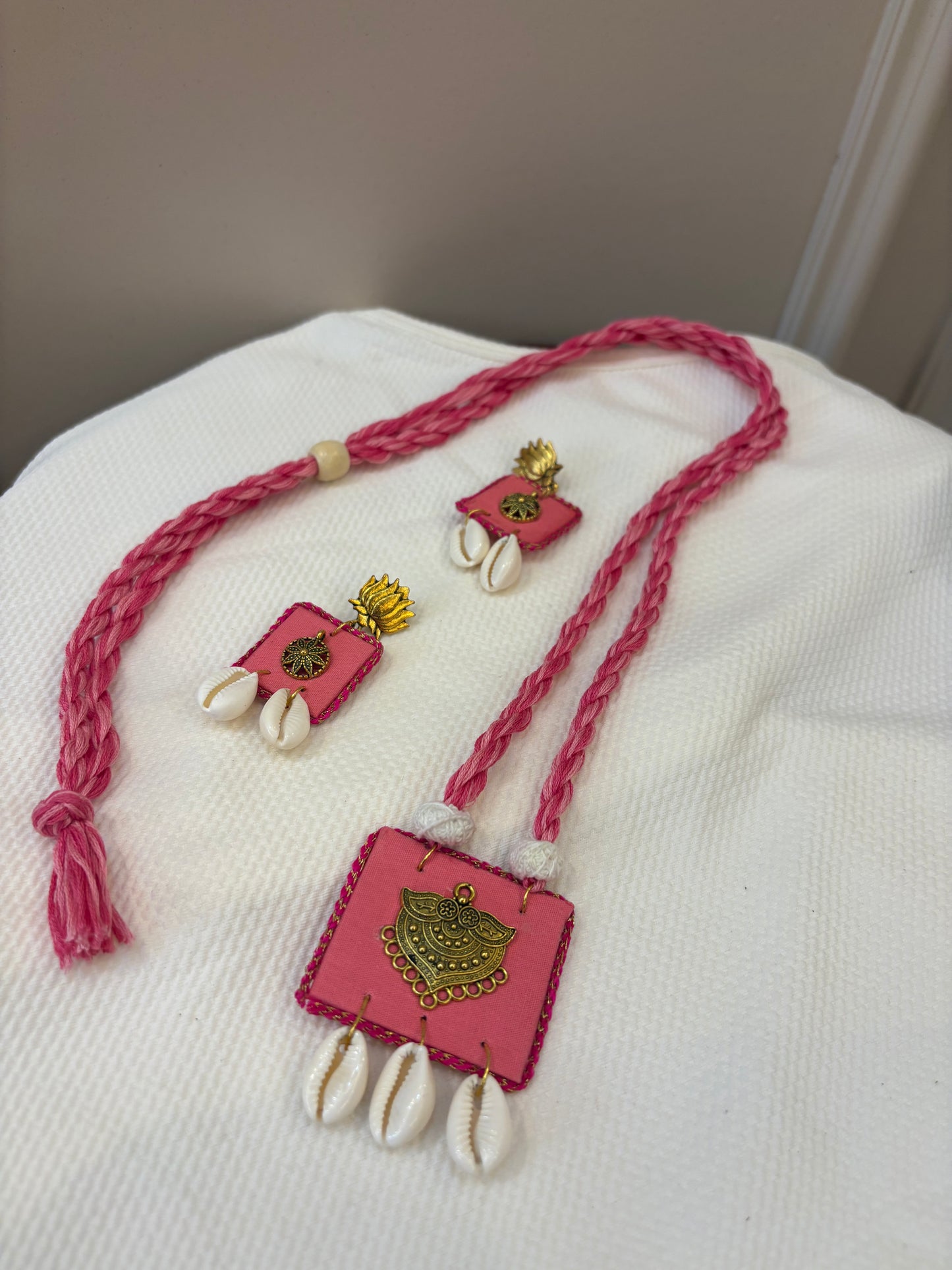 Handmade lotus pink cloth jewellery
