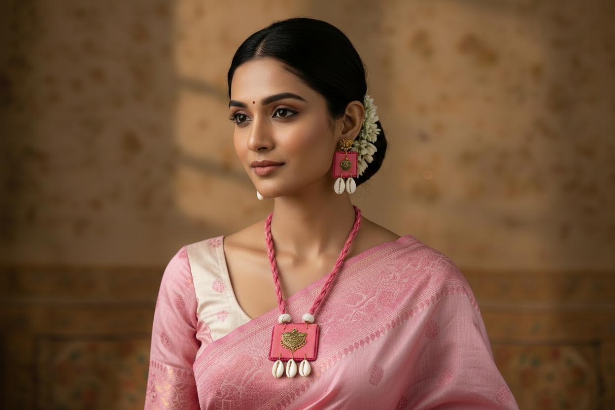 Handmade lotus pink cloth jewellery