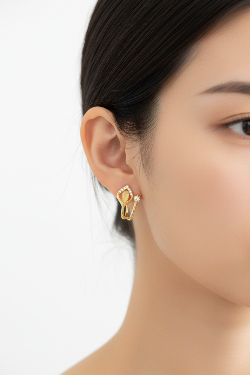 Korean Gold Leaf Crystal Hoop Earrings