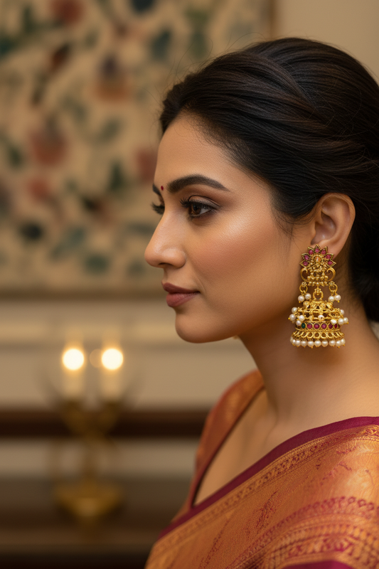 Designer Lakshmi Jhumka with Pearl Hangings
