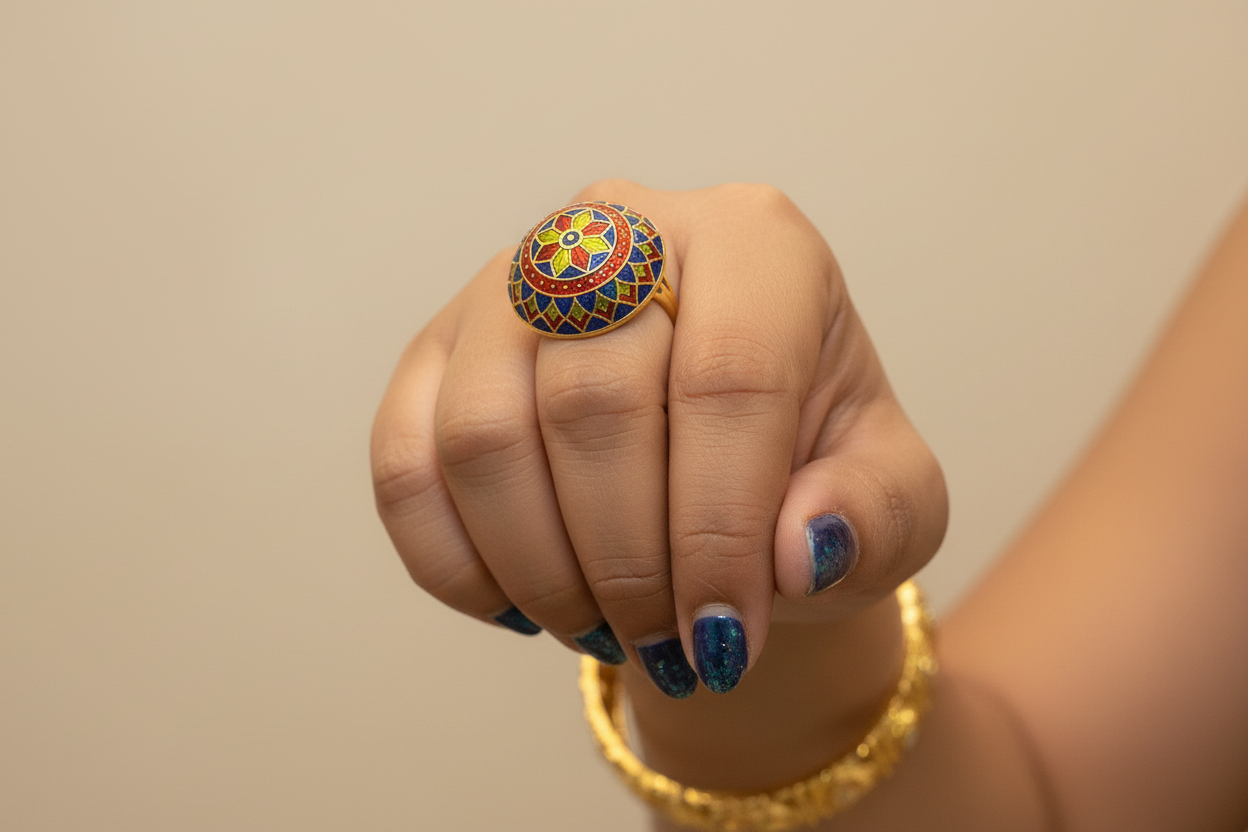 Meenakari Floral Ring (adjustable)