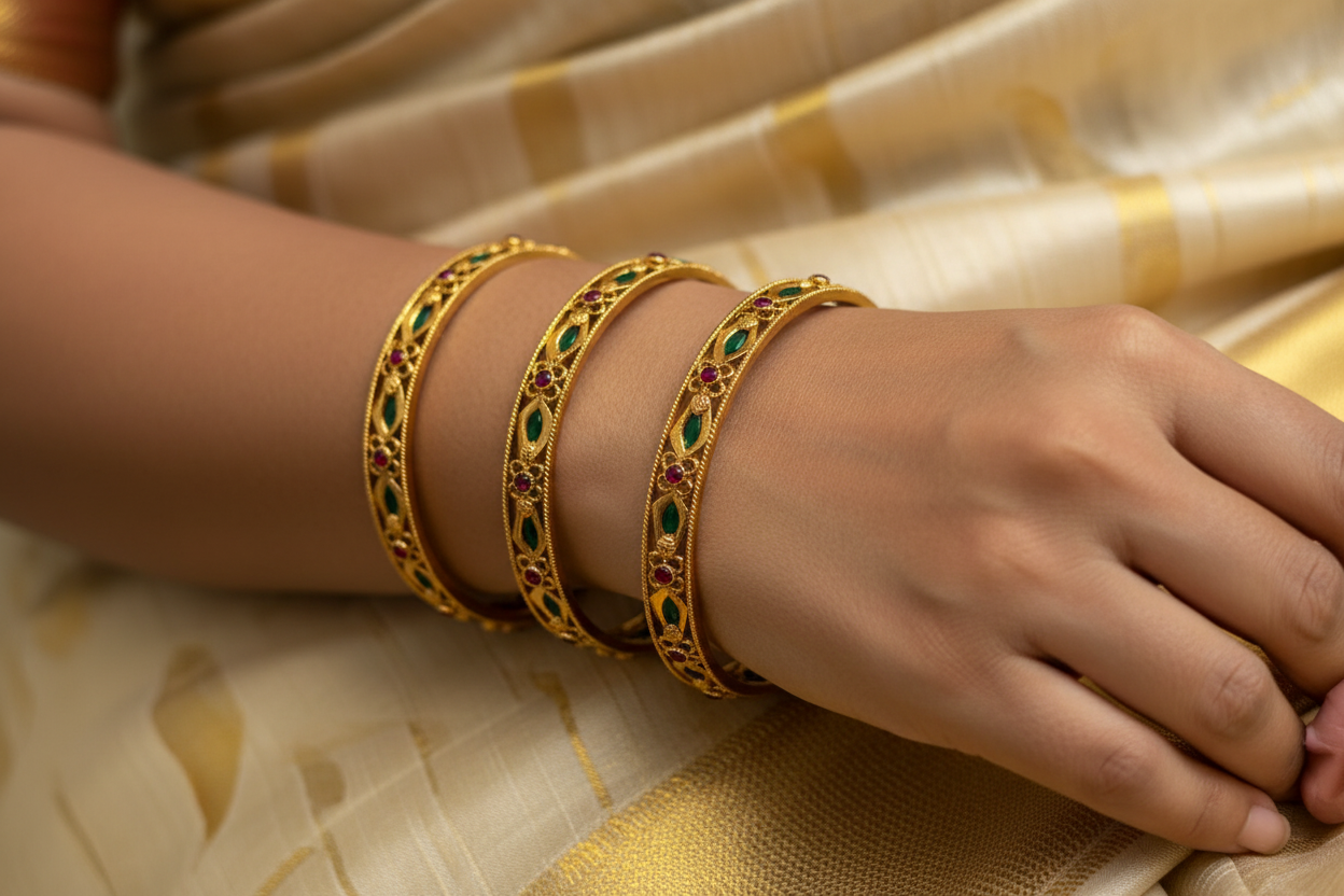 Gold replica green palakka bangles set of2