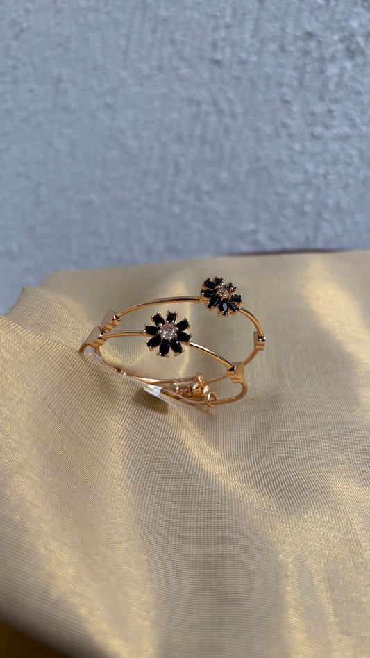 Viral black flower bangles with stone (set of 2)