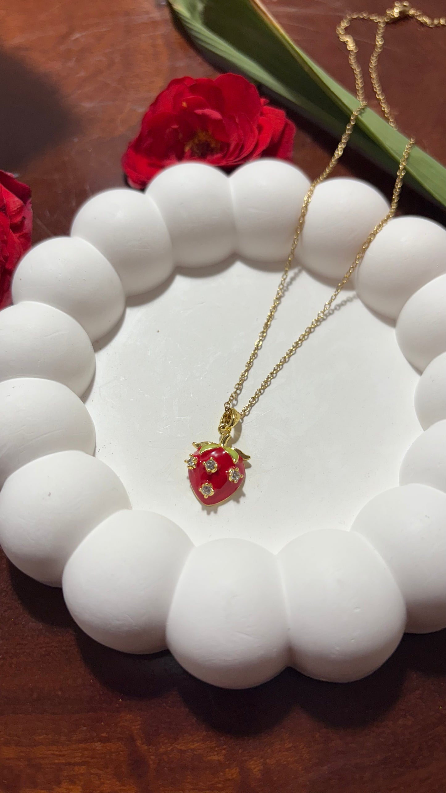 Strawberry pendant SS necklace