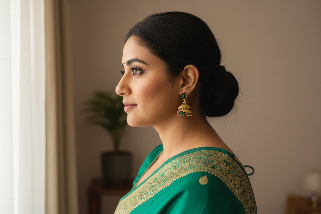 Emerald Green stone jhumka