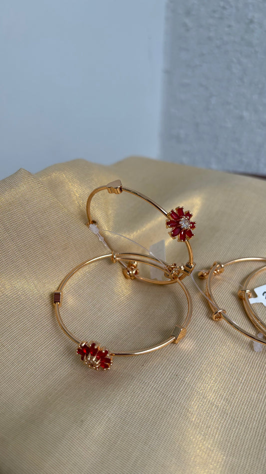Viral red flower bangles with stone (set of 2)