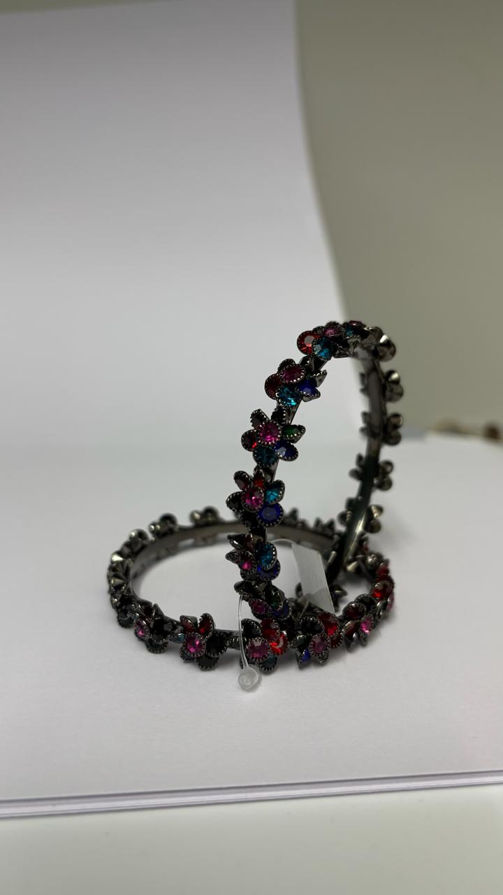 Multi color flower bangles-pair of 2