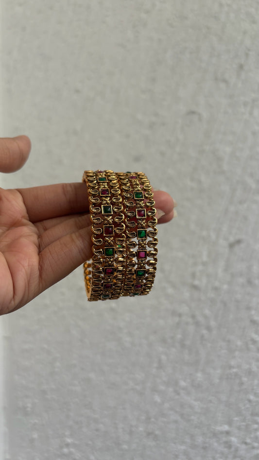 Ruby and Emerald Stone Bangles(set of 2)
