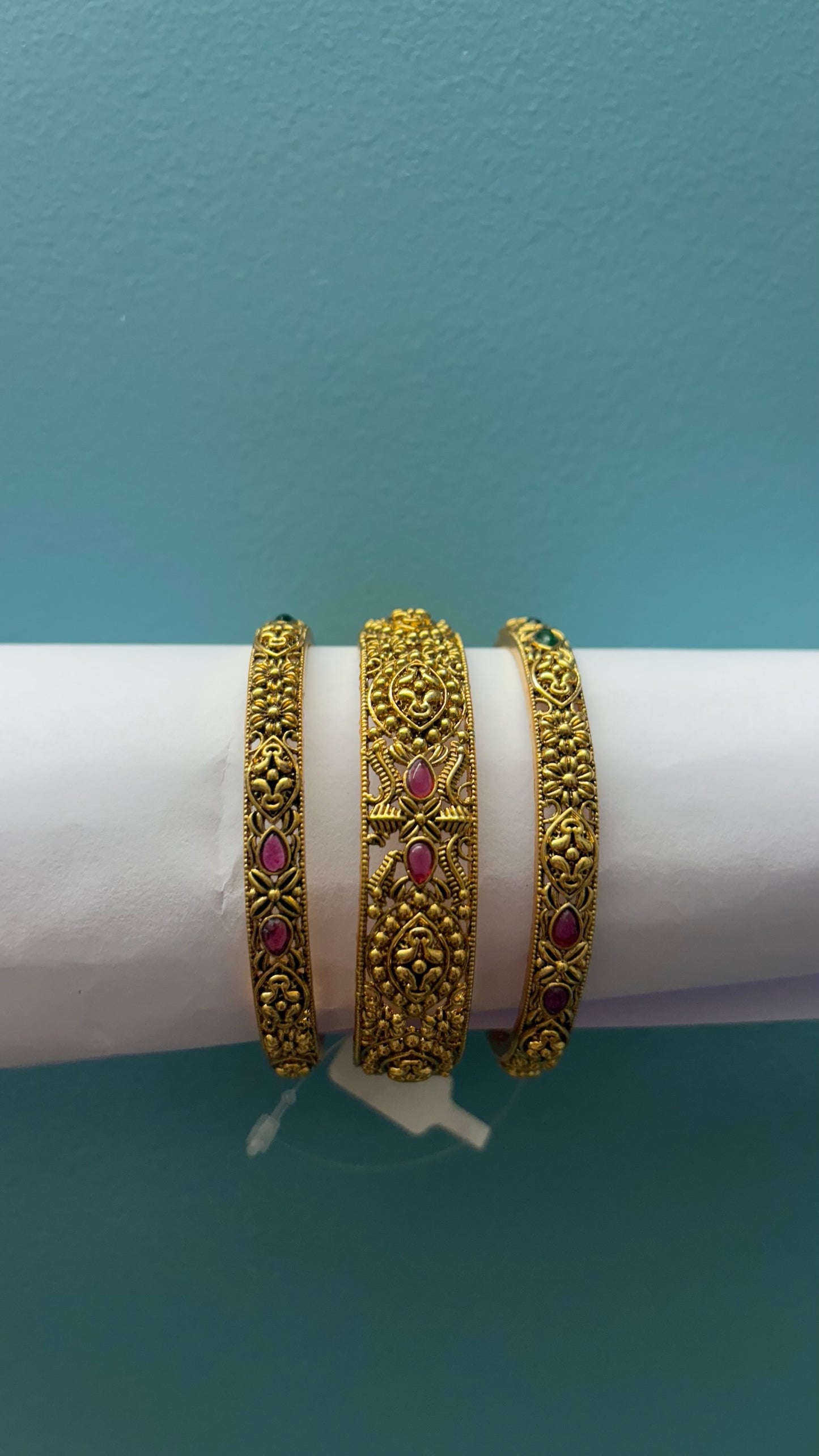 Non idol ruby and emerald bangles(set of 3)