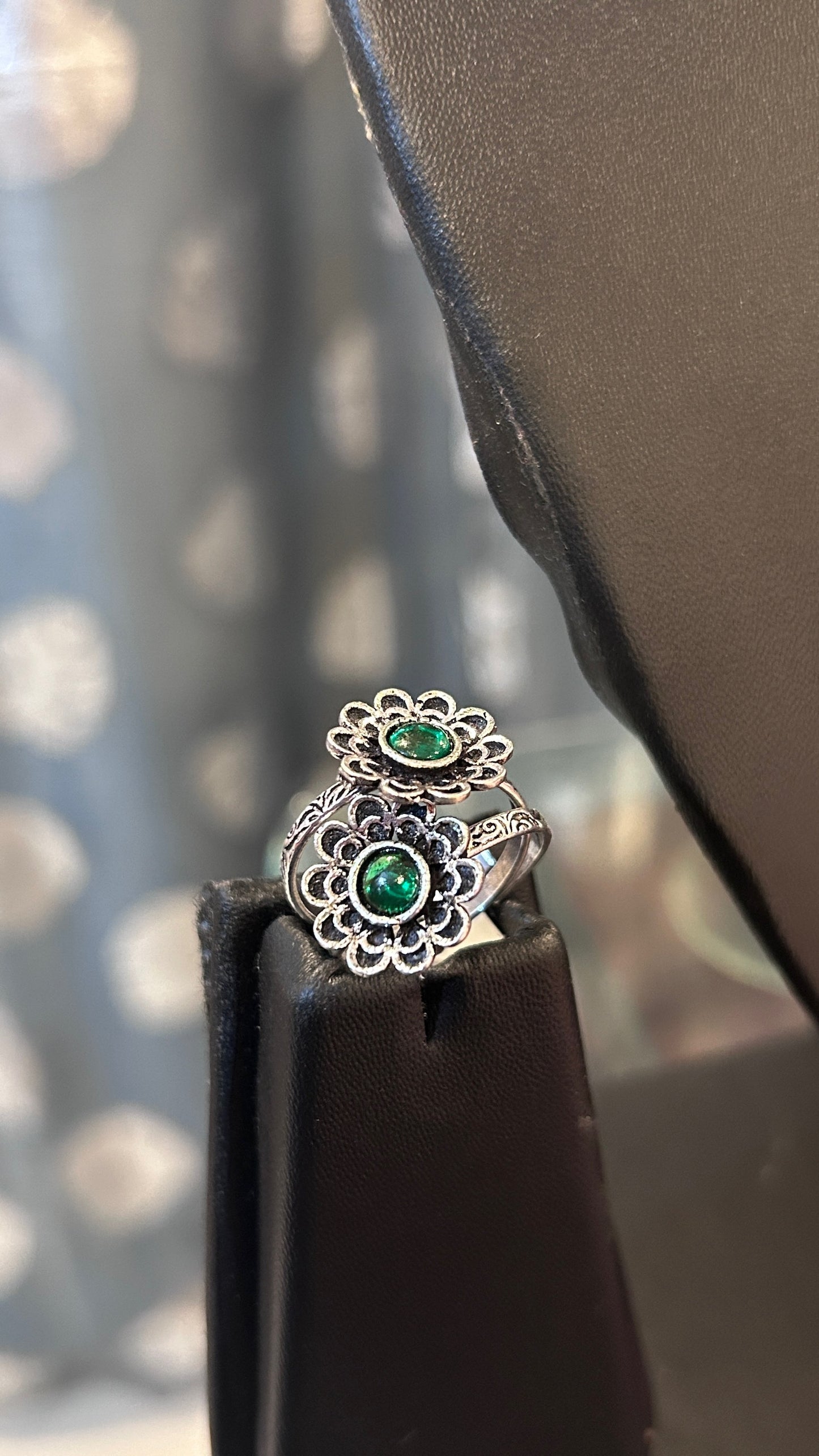 Silver oxidised minchi with green stone