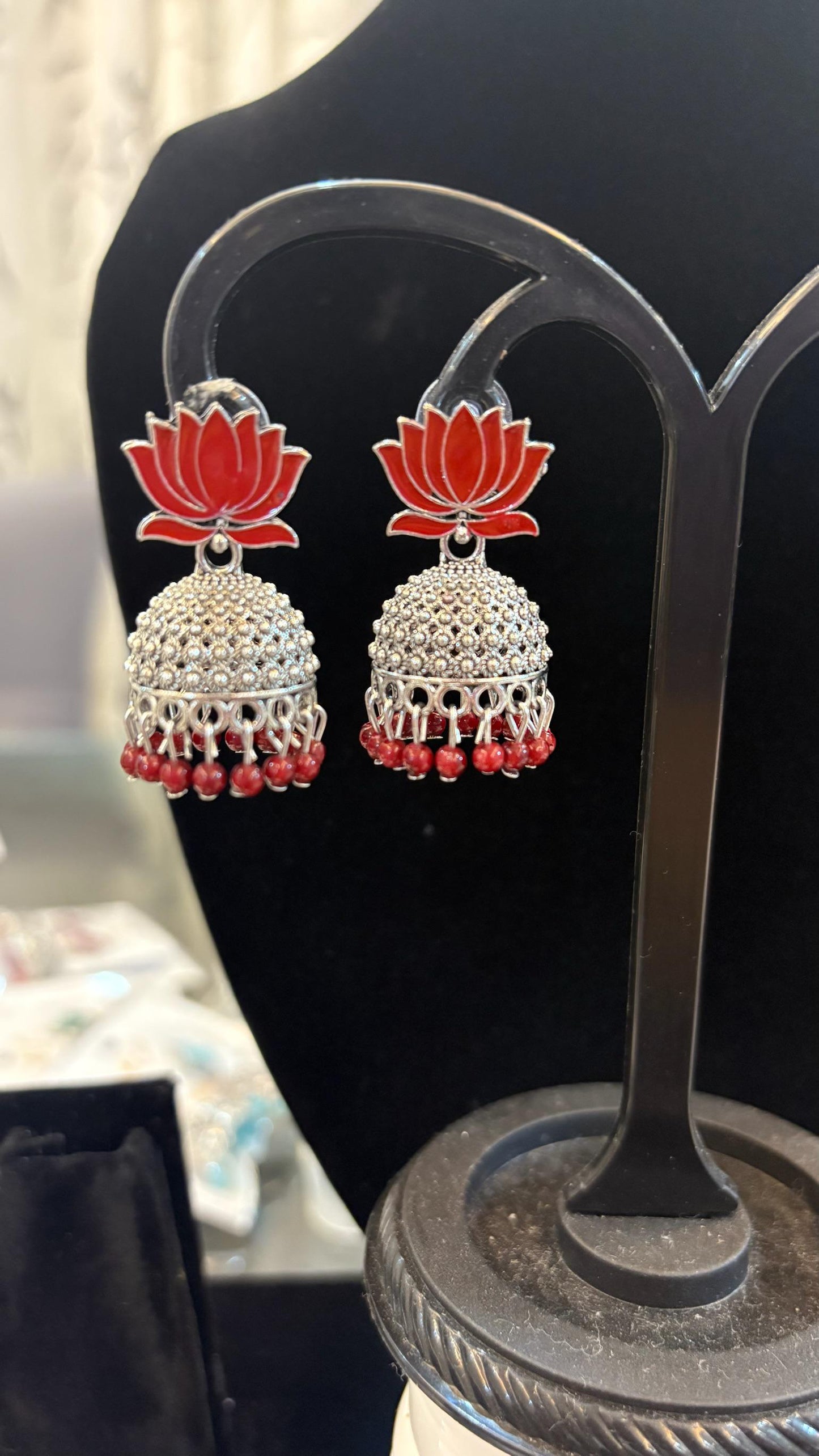 Lotus silver jhumkas