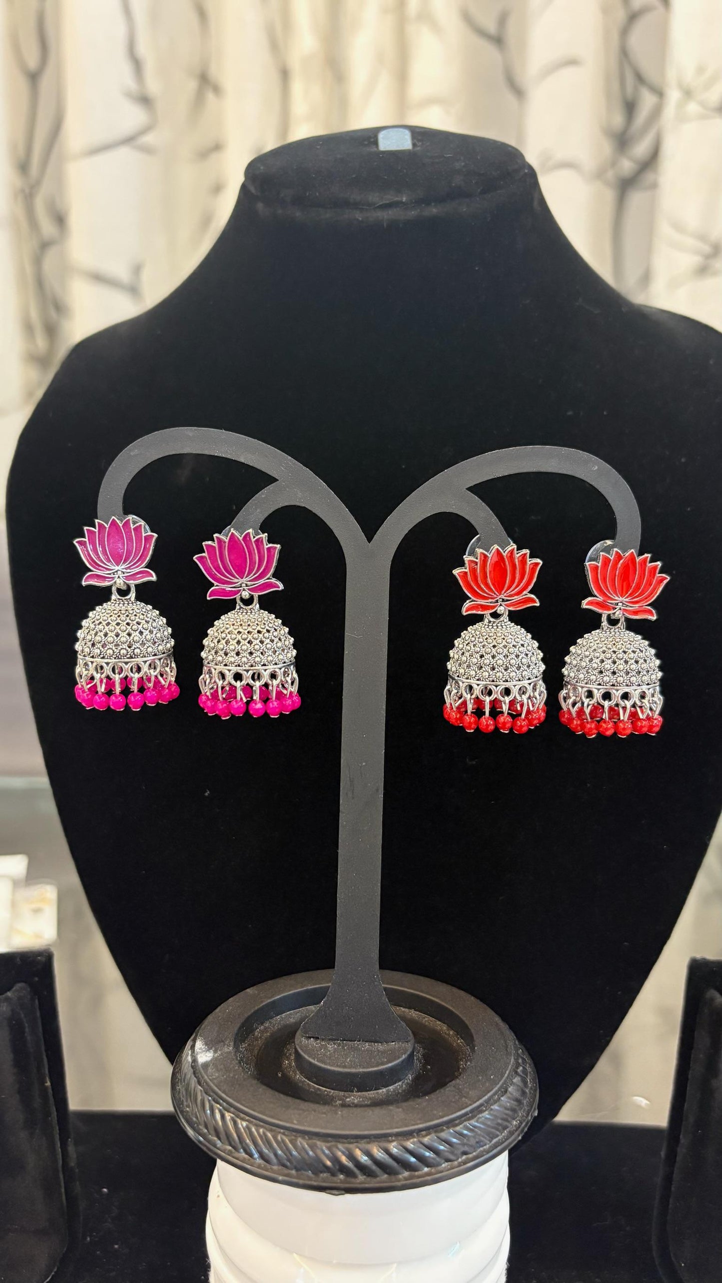 Lotus silver jhumkas