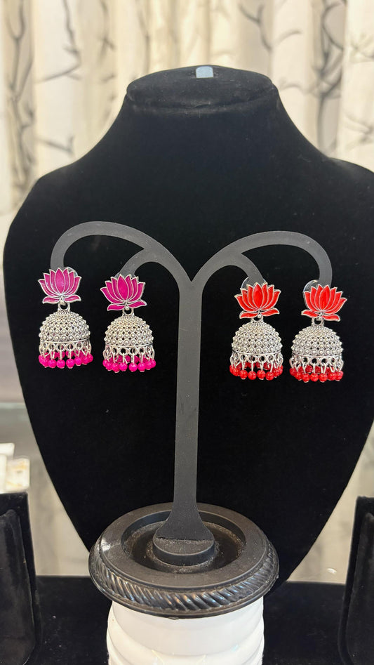 Lotus silver jhumkas
