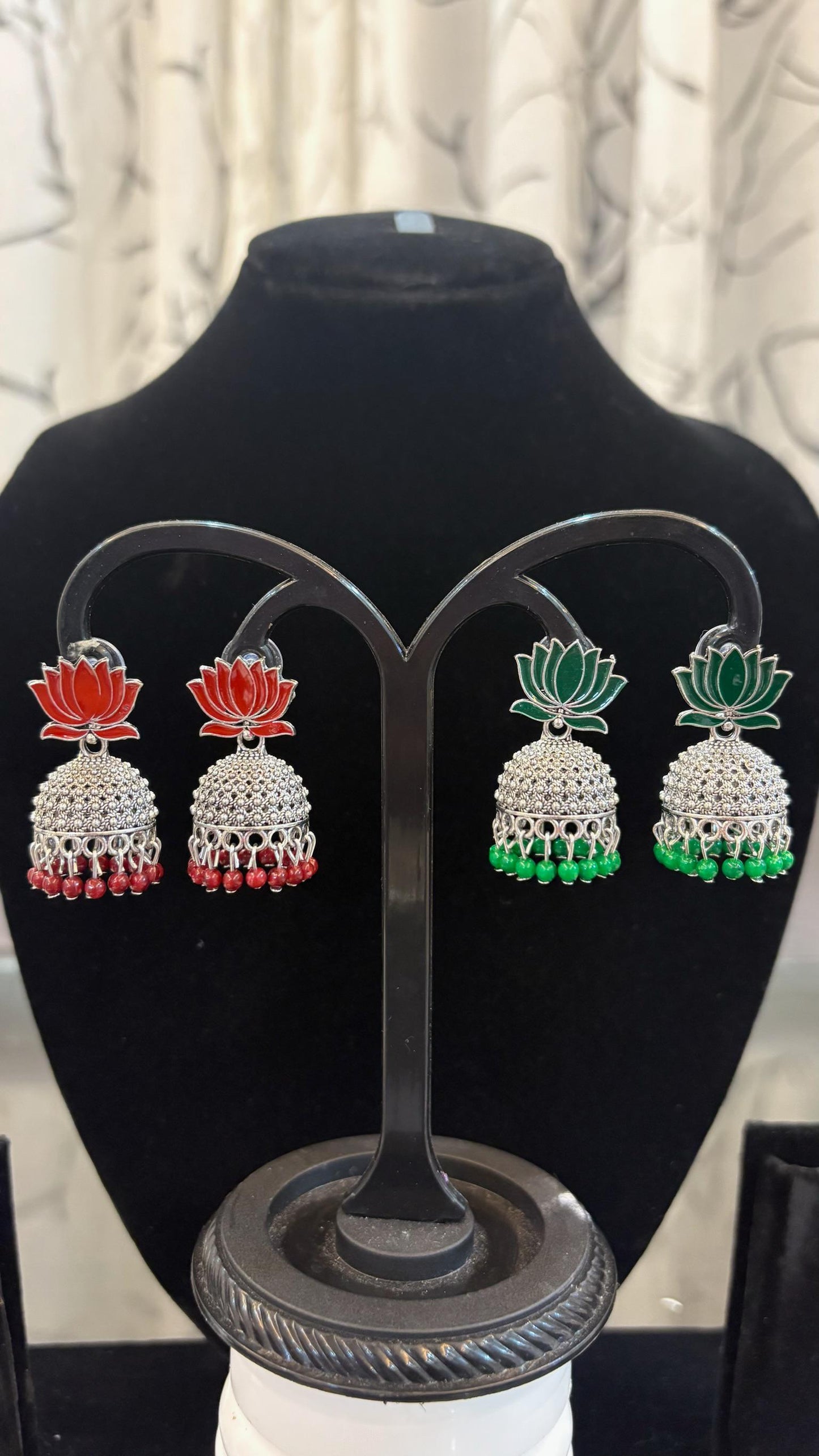 Lotus silver jhumkas