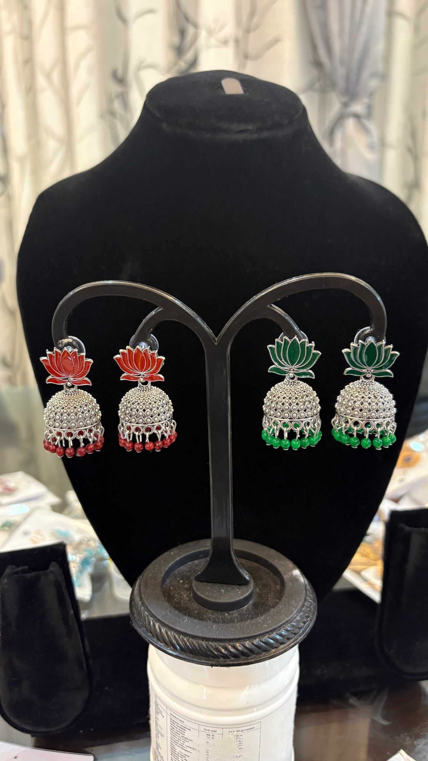 Lotus silver jhumkas