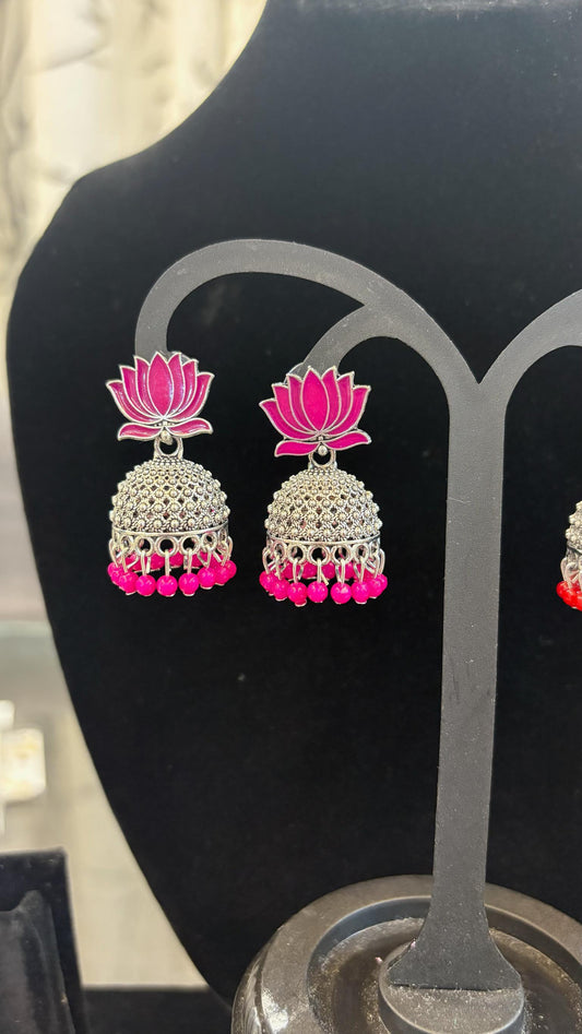 Lotus silver jhumkas