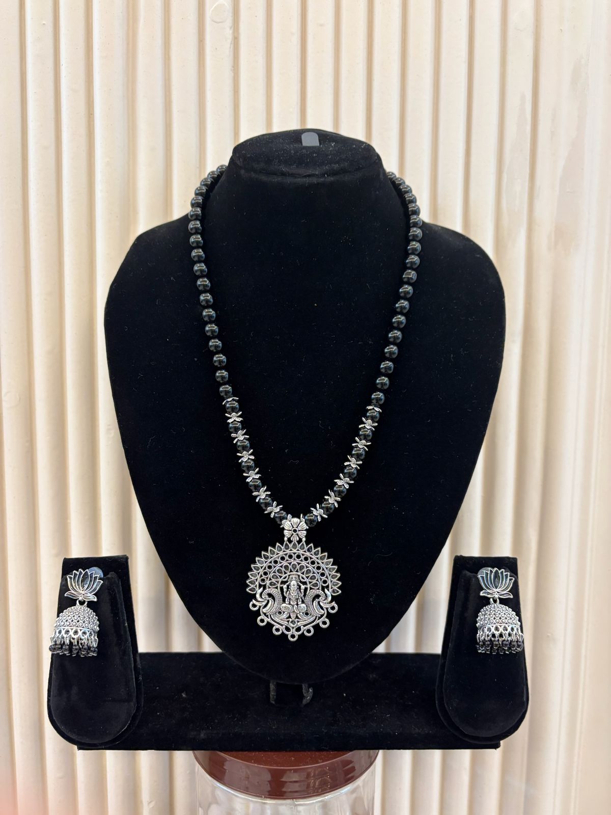 Black beads lakshmi lotus handmade