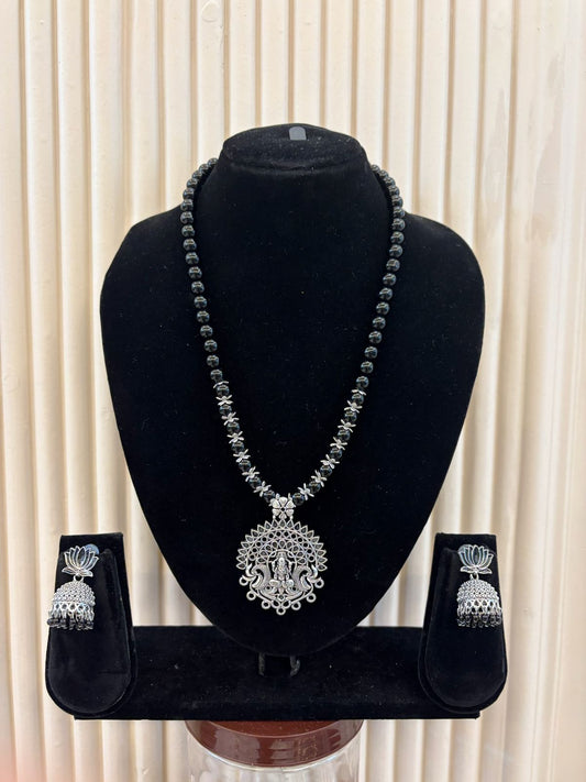 Black beads lakshmi lotus handmade