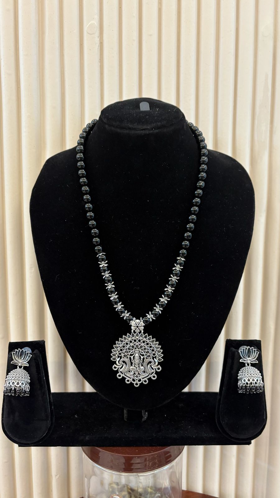 Black beads lakshmi lotus handmade