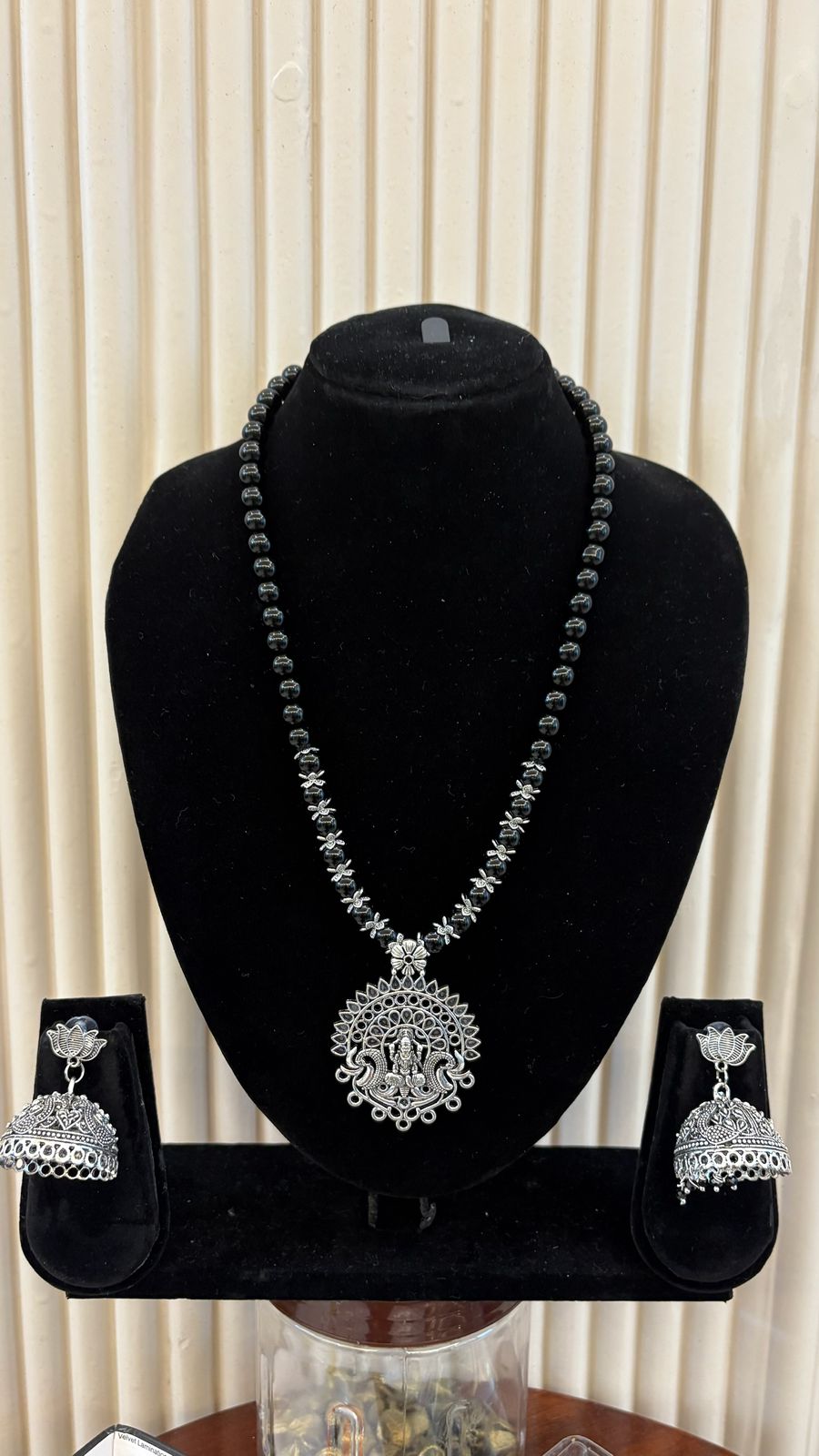 Black beads lakshmi lotus handmade