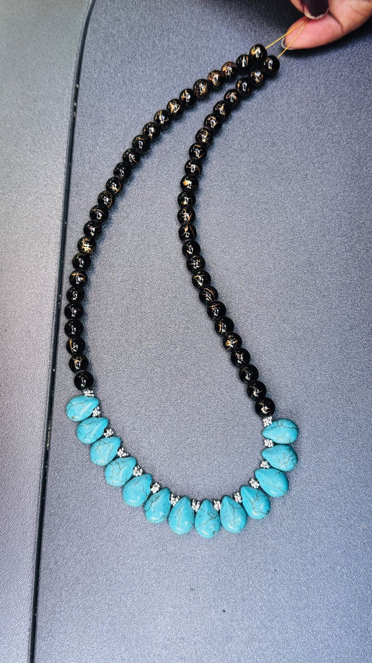 Turquoise and Onyx Drop Handmade Necklace