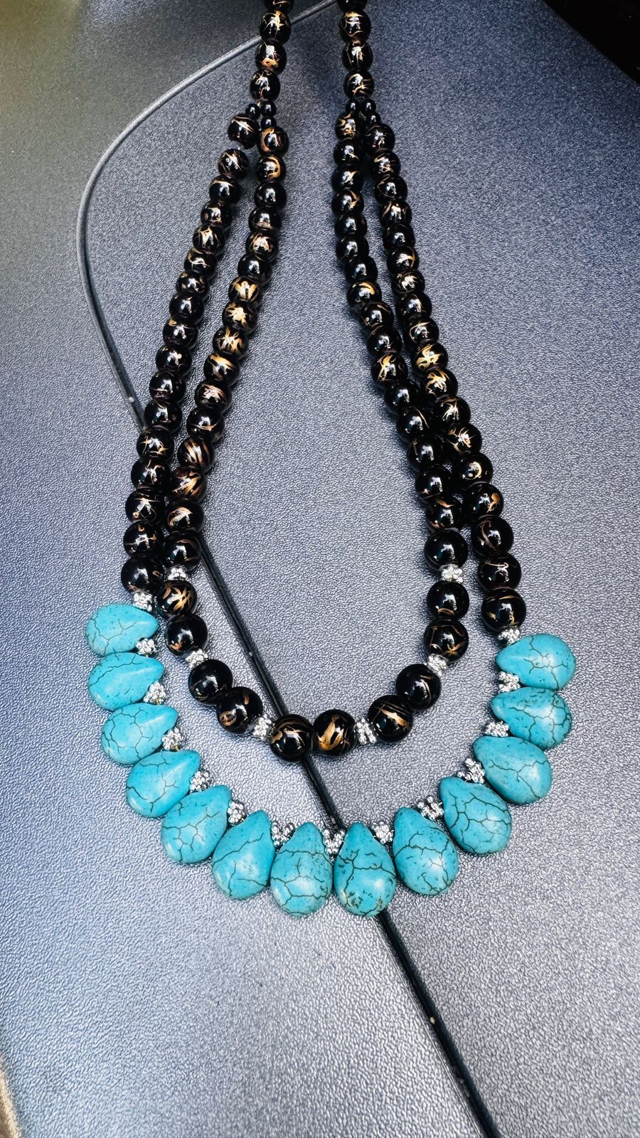 Turquoise and Onyx Drop Handmade Necklace